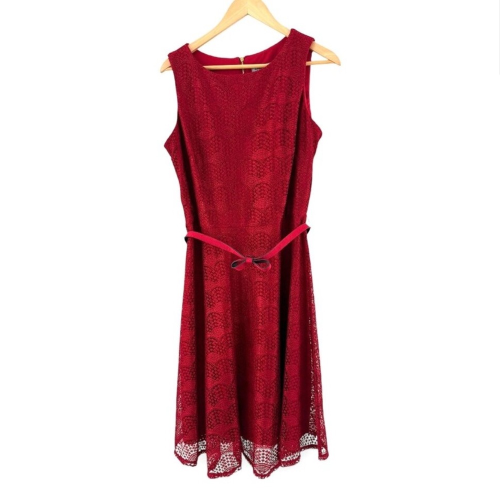 red lace fit and flare dress with bow belt
